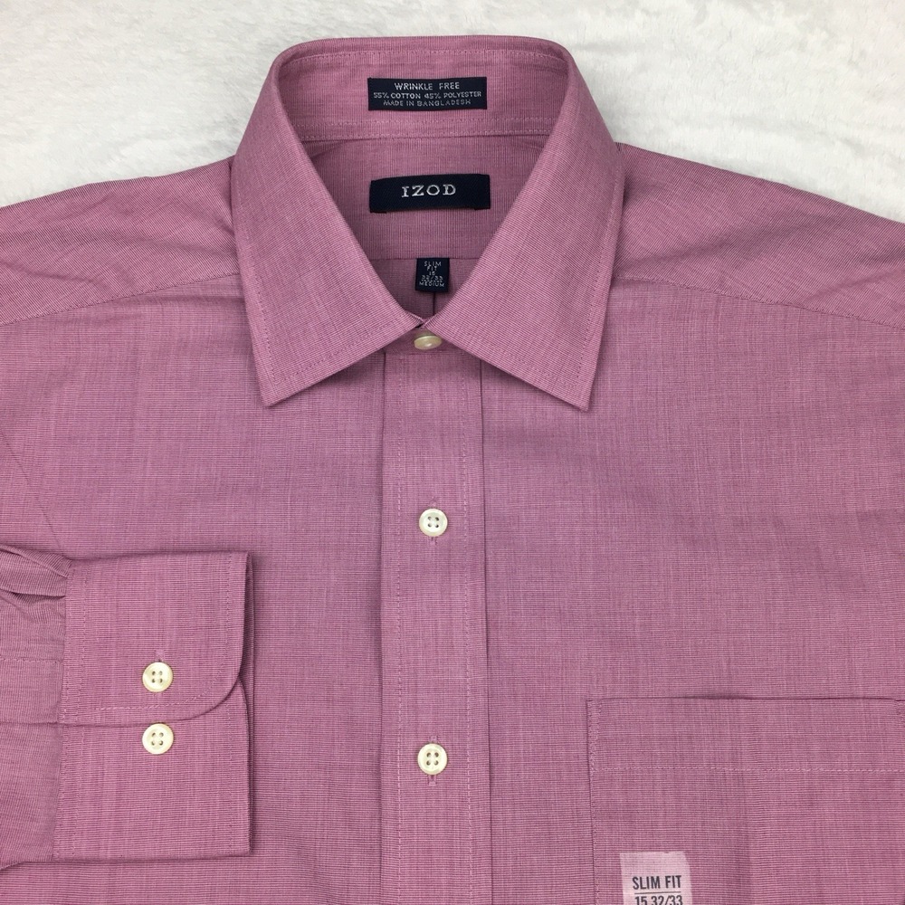 IZOD Men's Dress Shirt M 15-32/33 Orchid Purple Slim Fit Wrinkle Free NWT